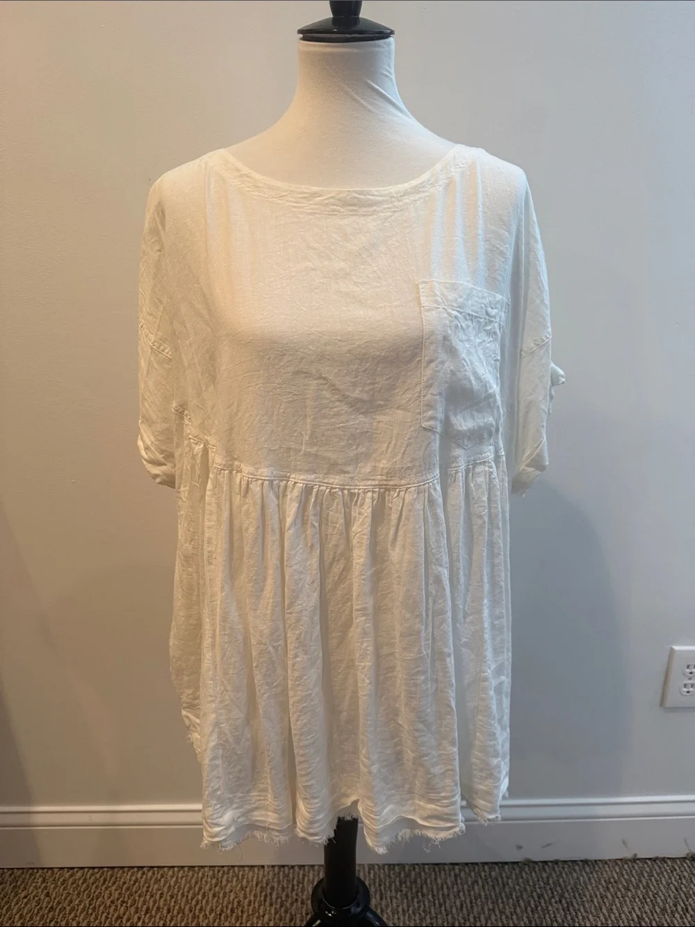 Free People Cream Babydoll Short Sleeve Tunic